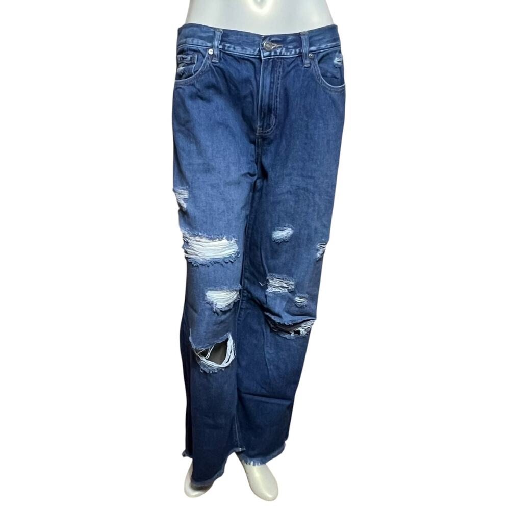 Kankan Distressed Wide-Leg Jeans Size 29, 73% Cotton, 27% Rayon